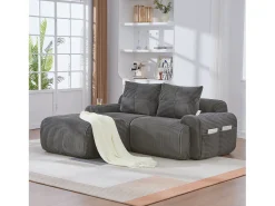 Sofá modular de 2 lugares - 200 x 174 x 80 cm - com 1 pufe + porta-copos + compartimento de arrumação - veludo - cinza escuro