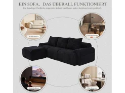 Sofá modular de 3 lugares - 268 x 174 x 80 cm - com 1 pufe + porta-copos + bolso de arrumação - veludo - preto