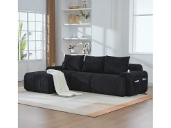Sofá modular de 3 lugares - 268 x 174 x 80 cm - com 1 pufe + porta-copos + bolso de arrumação - veludo - preto