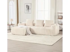 Sofá modular de 4 lugares - 253 x 158 x 61 cm - com bolso lateral + porta-copos + 3 almofadas - veludo - bege