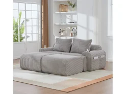 Sofá modular de 2 lugares - 200 x 174 x 80 cm - com 2 pufes + porta-copos + compartimento de arrumação - veludo - cinza claro