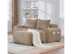 Sofá modular de 2 lugares - 200 x 174 x 80 cm - com 1 pufe + porta-copos + bolso de arrumação - veludo - cáqui