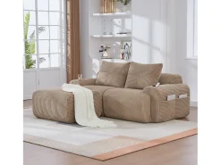 Sofá modular de 2 lugares - 200 x 174 x 80 cm - com 1 pufe + porta-copos + bolso de arrumação - veludo - cáqui