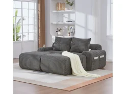 Sofá modular de 2 lugares - 200 x 174 x 80 cm - com 2 pufes + porta-copos + compartimento de arrumação - veludo - cinza escuro