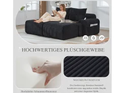 Sofá modular de 2 lugares - 200 x 174 x 80 cm - com 2 pufes + porta-copos + compartimento de arrumação - veludo - preto