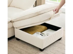 Sofá modular de 6 lugares com arrumação + apoio para os pés removível + portas USB - 280 x 152 x 83 cm - Veludo - bege