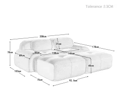 Sofá modular de 2 lugares com chaise longue em veludo cotelê bege.