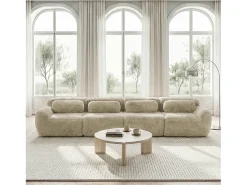 Sofá modular de 4 lugares em tecido macio de alta qualidade com almofadas e base antiderrapante – Cor cáqui claro