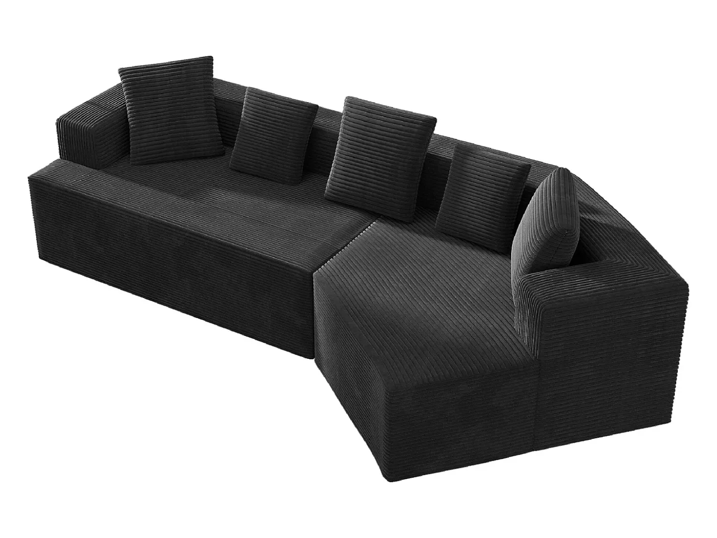 Sofá modular de 3 lugares em bombazine - Não necessita de montagem - Preto