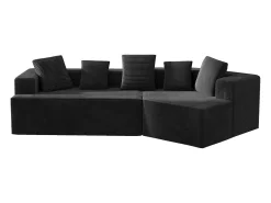 Sofá modular de 3 lugares em bombazine - Não necessita de montagem - Preto