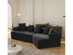 Sofá modular de 3 lugares em bombazine - Não necessita de montagem - Preto