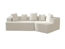 Sofá modular de 3 lugares em bombazine - Não necessita de montagem - Branco