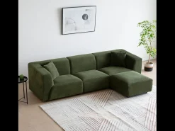 Sofá modular de 4 lugares em veludo cotelê verde Monroe