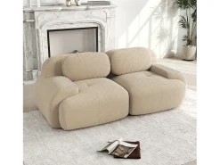 Sofá modular de dois lugares de 82 polegadas em veludo cotelê com apoios de braço arredondados, bege - Design elegante e prático
