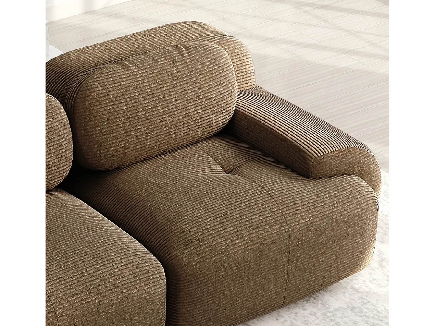 Sofá modular em veludo cotelê - 2 lugares - com 2 almofadas e 2 puffs - fundo antiderrapante - 208x178x70cm - Marrom