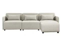 Sofá modular MIA de 3 lugares com pufe em tecido bege - Conforto e modularidade com estilo