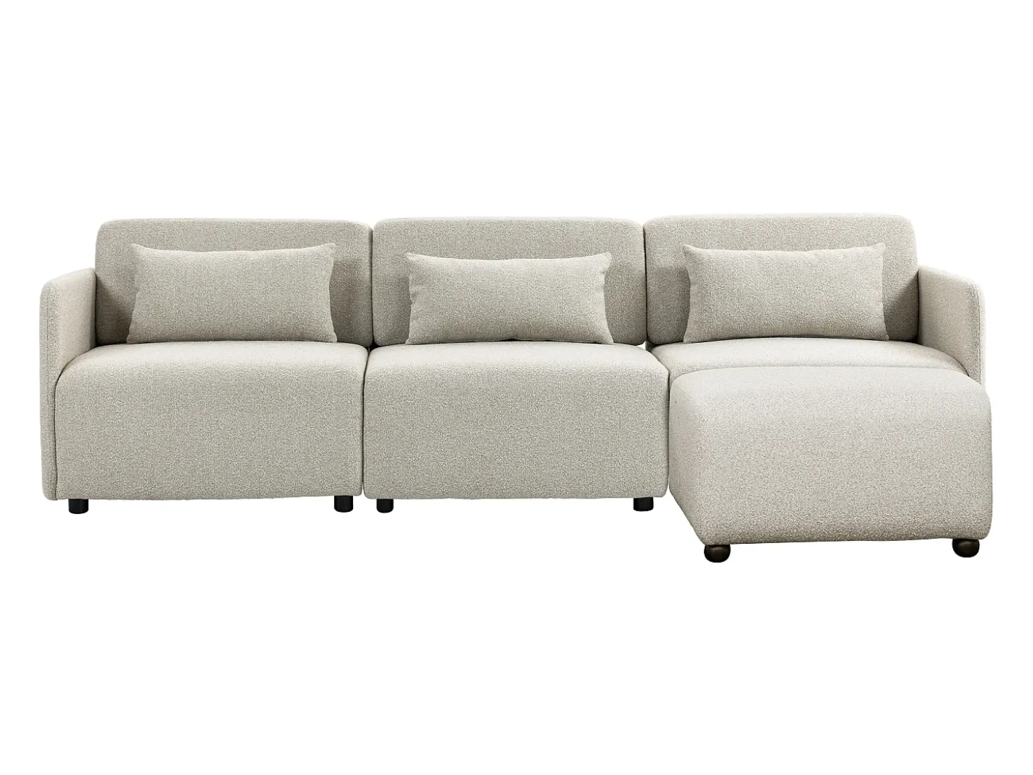 Sofá modular MIA de 3 lugares com pufe em tecido bege