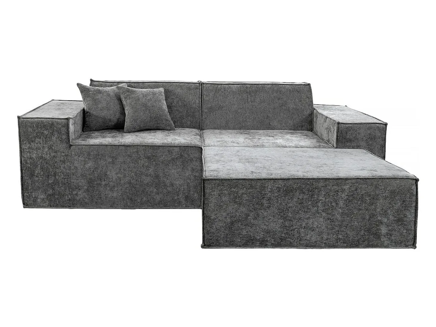Sofá modular reto com pufe em tecido texturado "Lusso" - 3 lugares - Cinza