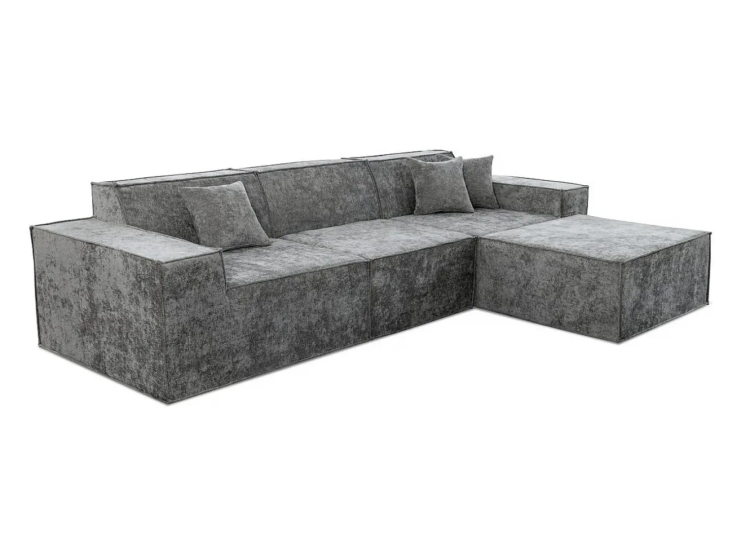 Sofá modular reto com pufe em tecido texturado "Lusso" - 4 lugares - Cinza