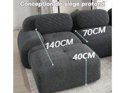 Sofá modular veludo côtelê - 2 lugares - com 2 almofadas e 2 puff - base antiderrapante - 208x178x70cm - Cinza