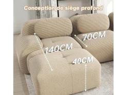 Sofá modular veludo côtelê - 2 lugares - com 2 almofadas e 2 puff - base antiderrapante - 208x178x70cm - Bege