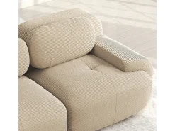 Sofá modular veludo côtelê - 2 lugares - com 2 almofadas e 2 puff - base antiderrapante - 208x178x70cm - Bege