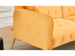 Sofá multifuncional 2 lugares - encosto ajustável - braços ajustáveis - Veludo - Amarelo