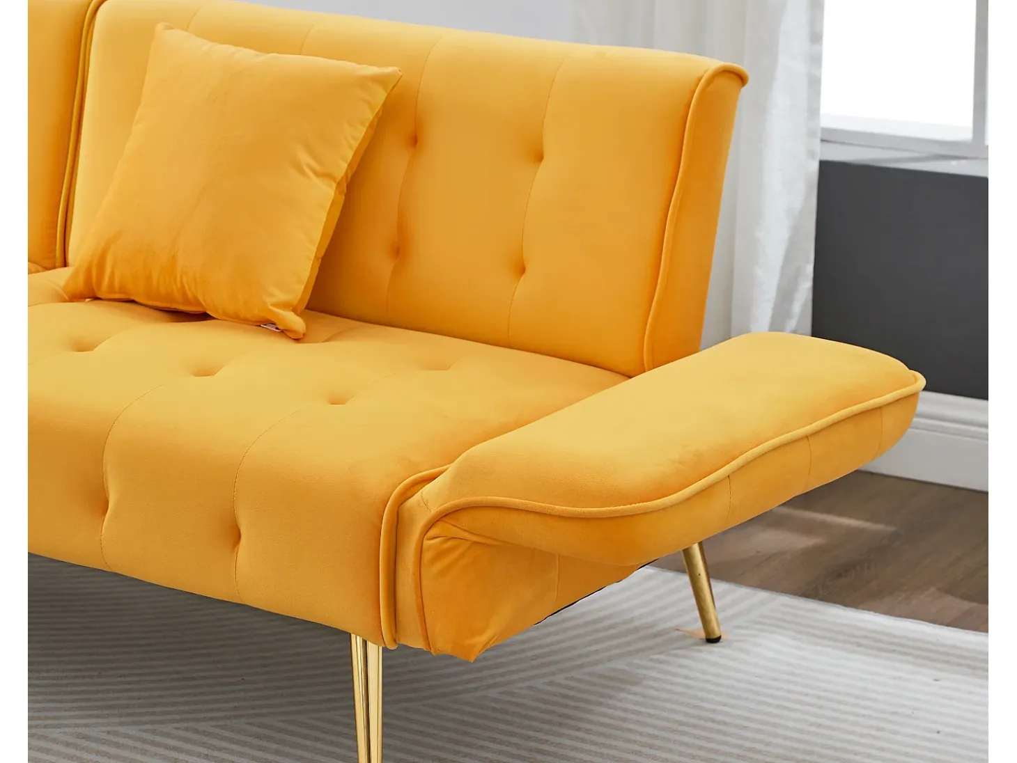 Sofá multifuncional 2 lugares - encosto ajustável - braços ajustáveis - Veludo - Amarelo