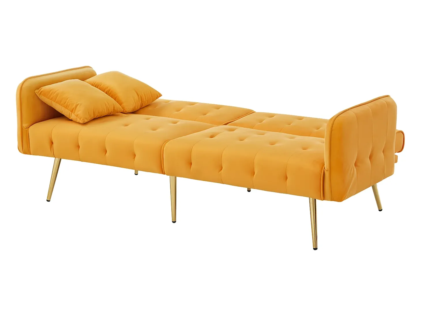 Sofá multifuncional 2 lugares - encosto ajustável - braços ajustáveis - Veludo - Amarelo