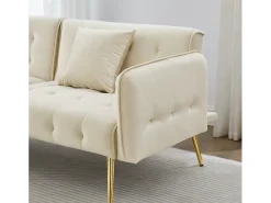 Sofá multifuncional 2 lugares - Encosto ajustável - Braços ajustáveis - Veludo - Bege