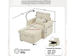 Sofá multifuncional com suporte para celular, poltrona de chenille para sala de estar
