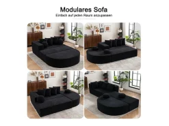Sofá panorâmico modular 5 lugares - de tecido Chenille preto - com 6 almofadas - 263x171x66cm