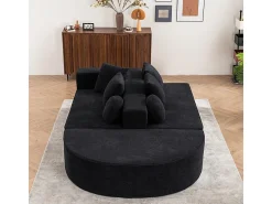 Sofá panorâmico modular 5 lugares - de tecido Chenille preto - com 6 almofadas - 263x171x66cm