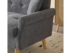 Sofá para 2 pessoas em tecido Chenille cinza - com 2 travesseiros - apoios de braços acolchoados - 20cm pés de madeira maciça -162x74x77cm