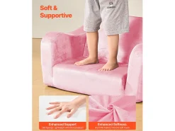 Sofá para Crianças SucceBuy 2-em-1 Convertível em Chaise Longue, Sofá-cama Dobrável e Macio, com Apoios de Braço, em Esponja 28D e Pelo Curto, Rosa, M