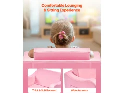 Sofá para Crianças SucceBuy 2-em-1 Convertível em Chaise Longue, Sofá-cama Dobrável e Macio, com Apoios de Braço, em Esponja 28D e Pelo Curto, Rosa, M