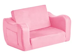 Sofá para Crianças SucceBuy 2-em-1 Convertível em Chaise Longue, Sofá-cama Dobrável e Macio, com Apoios de Braço, em Esponja 28D e Pelo Curto, Rosa, M