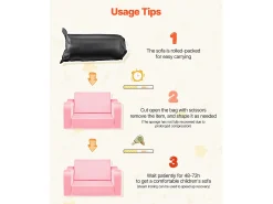 Sofá para Crianças SucceBuy 2-em-1 Convertível em Chaise Longue, Sofá-cama Dobrável e Macio, com Apoios de Braço, em Esponja 28D e Pelo Curto, Rosa, M