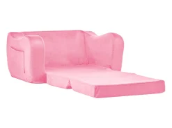 Sofá para Crianças SucceBuy 2-em-1 Convertível em Chaise Longue, Sofá-cama Dobrável e Macio, com Apoios de Braço, em Esponja 28D e Pelo Curto, Rosa, M