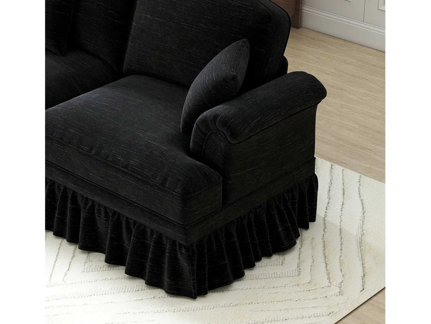 Sofá preto de 3 lugares com apoio lombar - Apoio para os pés móvel - Tecido chenille