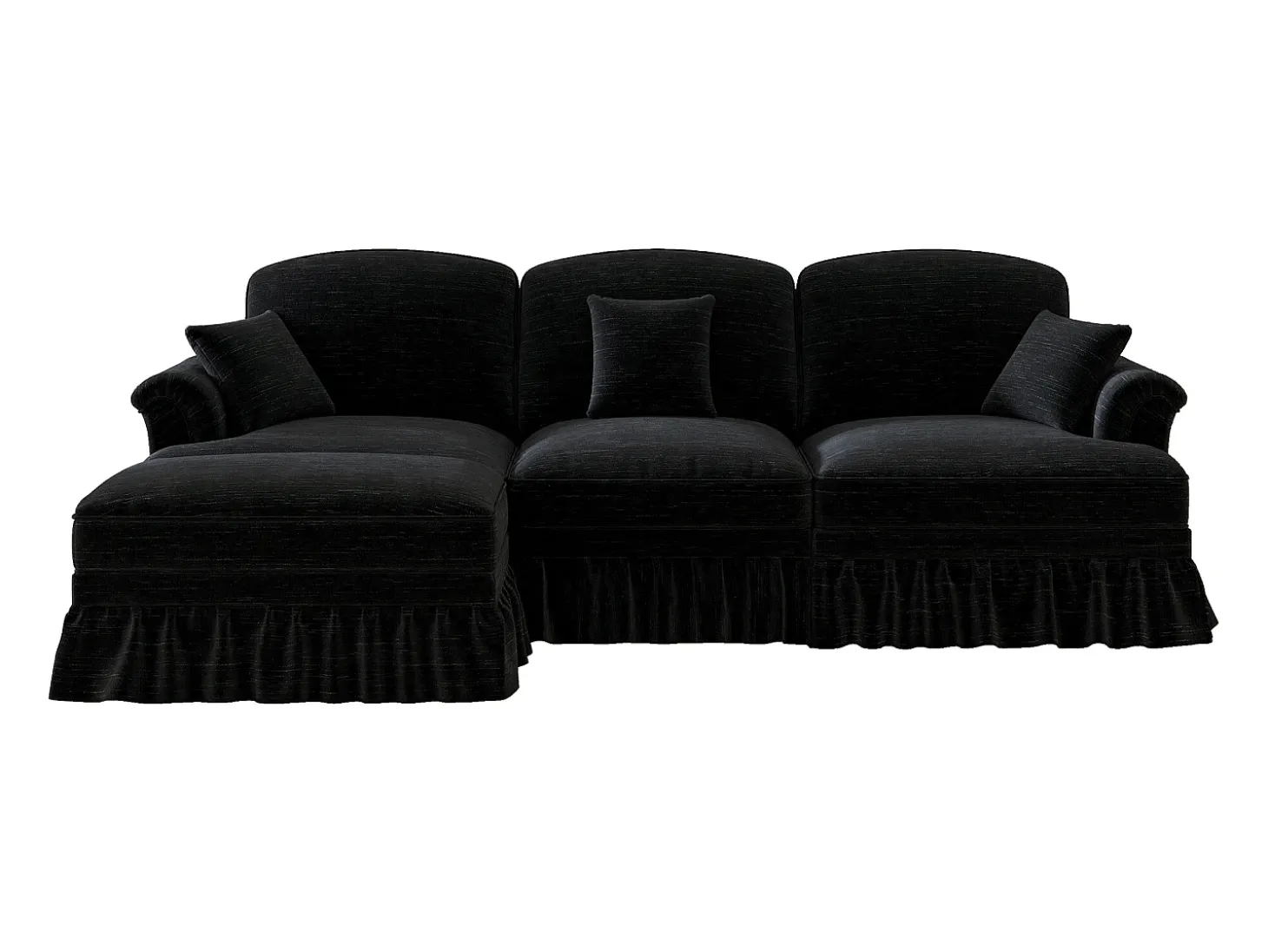Sofá preto de 3 lugares com apoio lombar - Apoio para os pés móvel - Tecido chenille