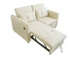Sofá reclinável 3 em 1 com encosto ajustável, USB, bolsos para os braços e almofadas, bege