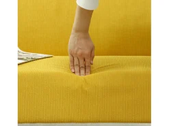 Sofá reto amarelo - Sofá com encosto e pés em madeira - para quarto e sala de estar