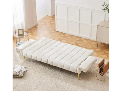 Sofá reto bege - com encosto e braços ajustáveis - para sala de estar e quarto