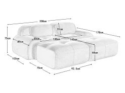 Sofá reto com braços Curvo - Sofá de 2 lugares com encosto e almofadas decorativas - bombazine bege