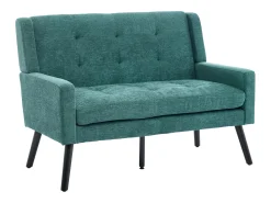 Sofá retro de 2 lugares em linho verde - Pés em madeira antiderrapantes - Ideal para sala de estar, quarto e escritório.