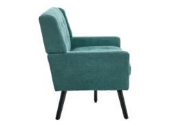 Sofá retro de 2 lugares em linho verde - Pés em madeira antiderrapantes - Ideal para sala de estar, quarto e escritório.