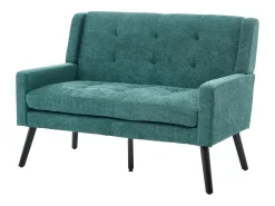 Sofá retro de 2 lugares em linho verde - Pés em madeira antiderrapantes - Ideal para sala de estar, quarto e escritório.