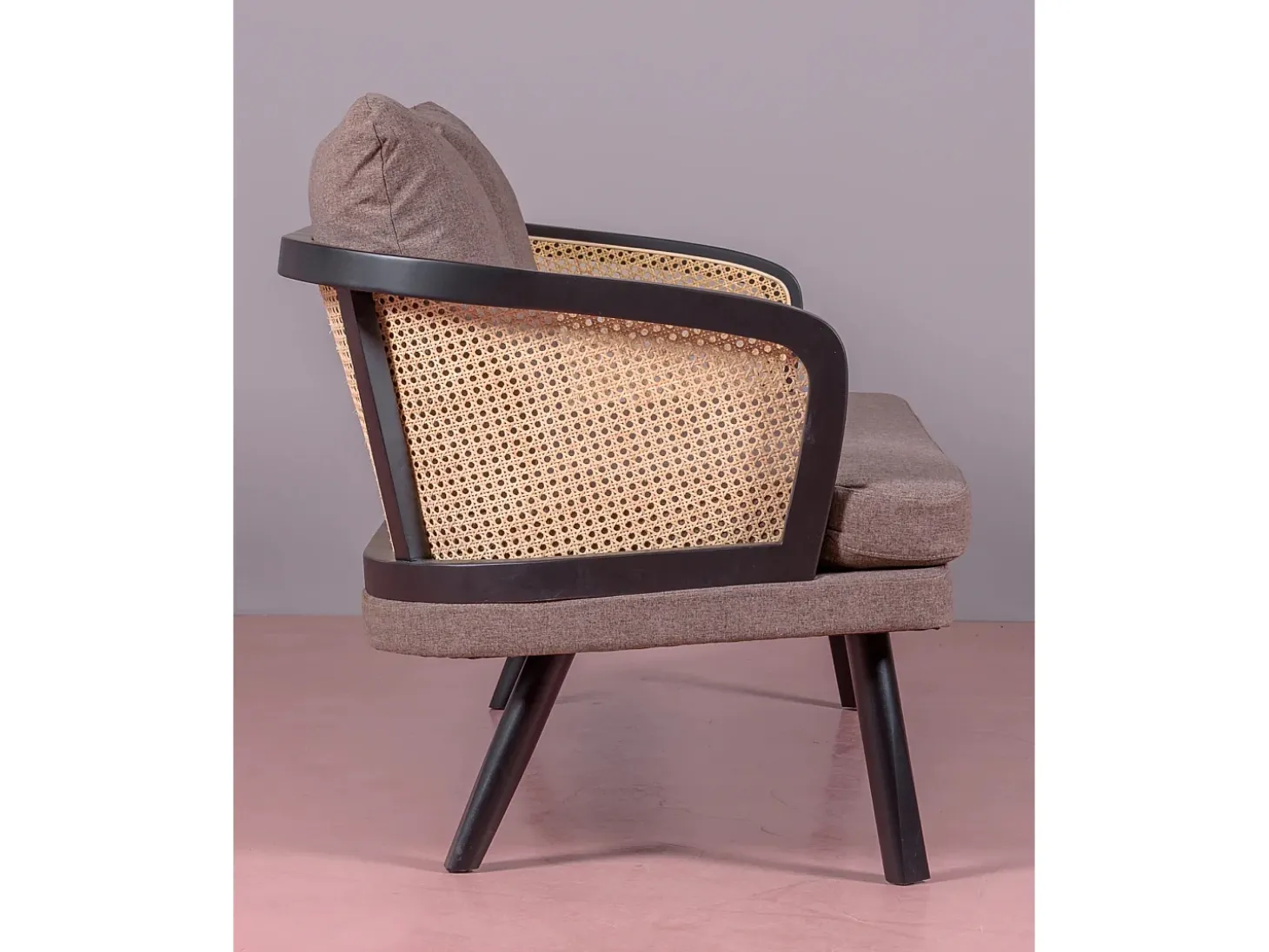 Sofá retro vintage em rotim natural e almofada de algodão - Leeds - Preto