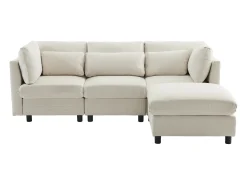 Sofá reversível de canto de 3 lugares com apoio para pés - 220 x 83 x 81 cm - Tecido de linho - Bege